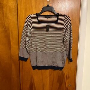 The Limited Women’s Medium Black and Tan Striped Square Neckline Chic ClassicTop